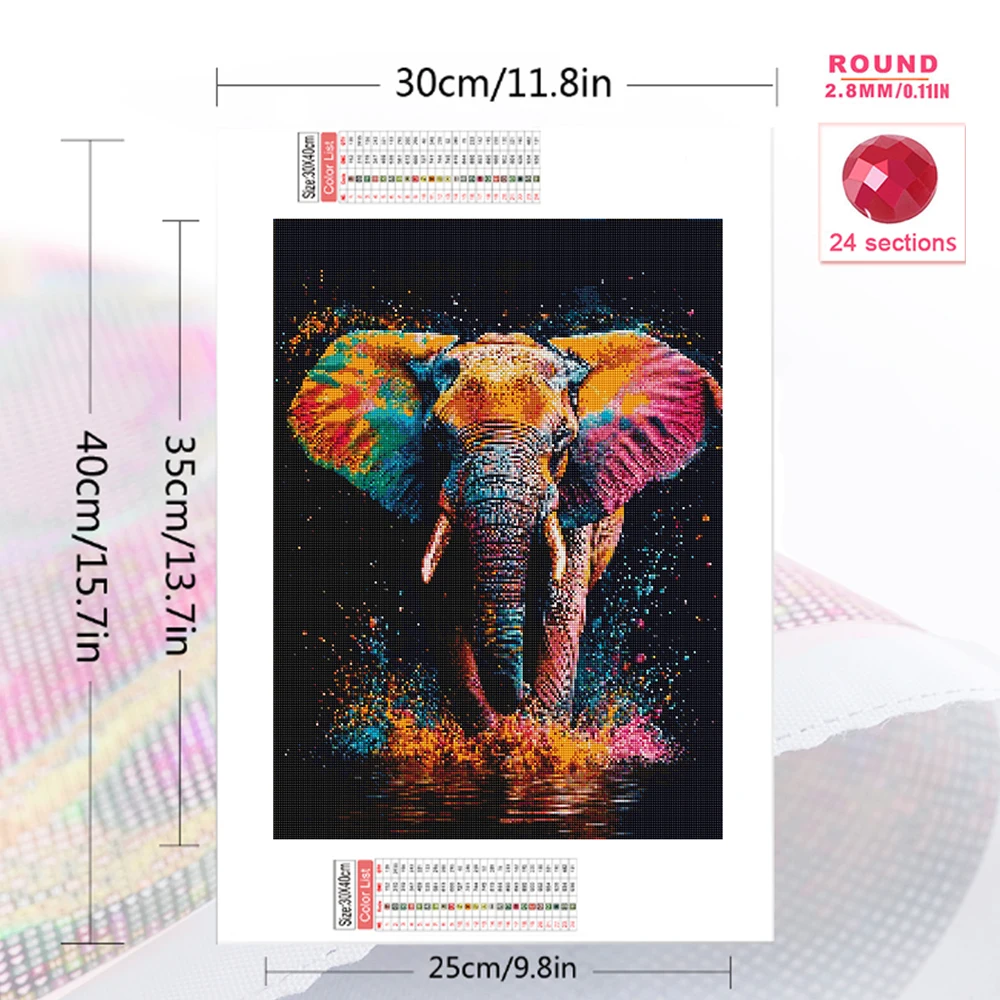 1PC frameless  Elephant Diamond Painting Animal Craft Kit Picture Rhinestones Mosaic DIY Full Square Round Diamond Embroidery Wa