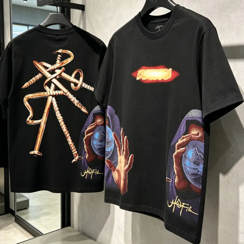 Stock Utopia Tshirt High Quality Cotton Breathable Summer Streetwear Nail Print Cactus Jack Short Sleeve Tops Men Women Outfit