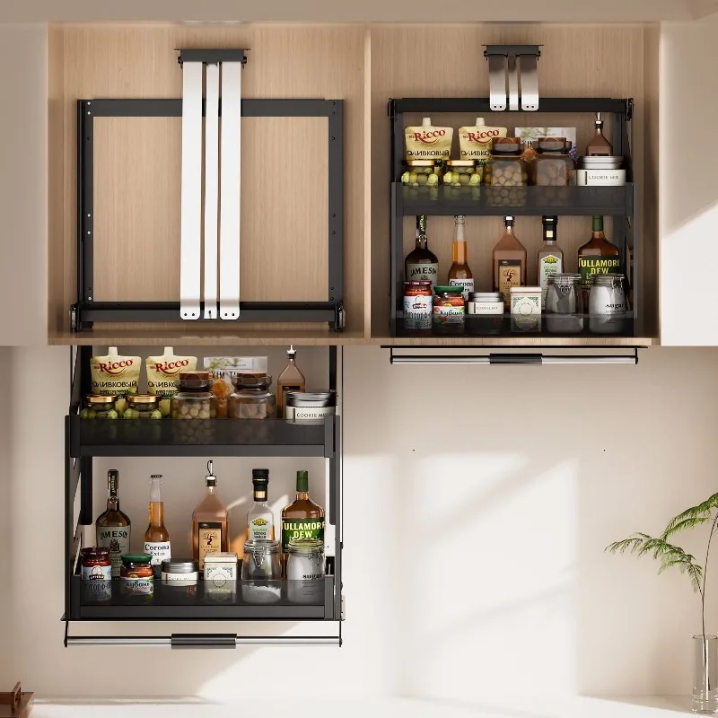 Hanging cabinet manual lift pull-down basket pull-down type, kitchen cabinet seasoning basket vertical up and down buffer lift