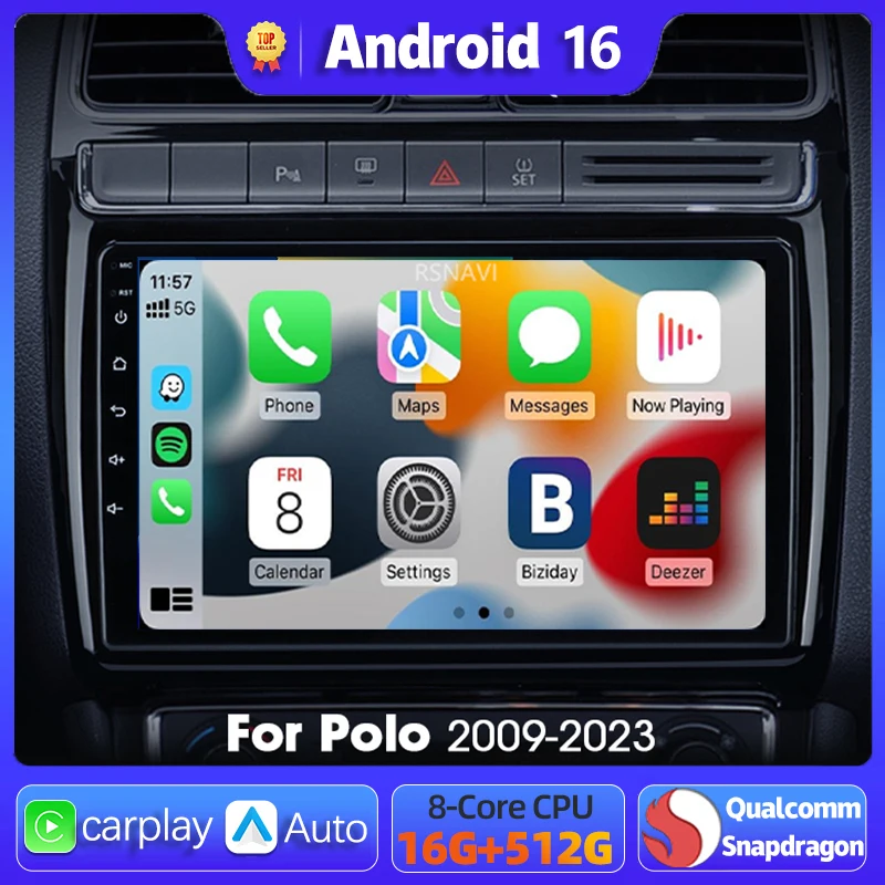 Android 16 Car radio Navigation Multimedia Player For Volkswagen VW POLO 5 Sedan 2008 - 2023 Carplay Auto Stereo DSP WIFI+4G BT
