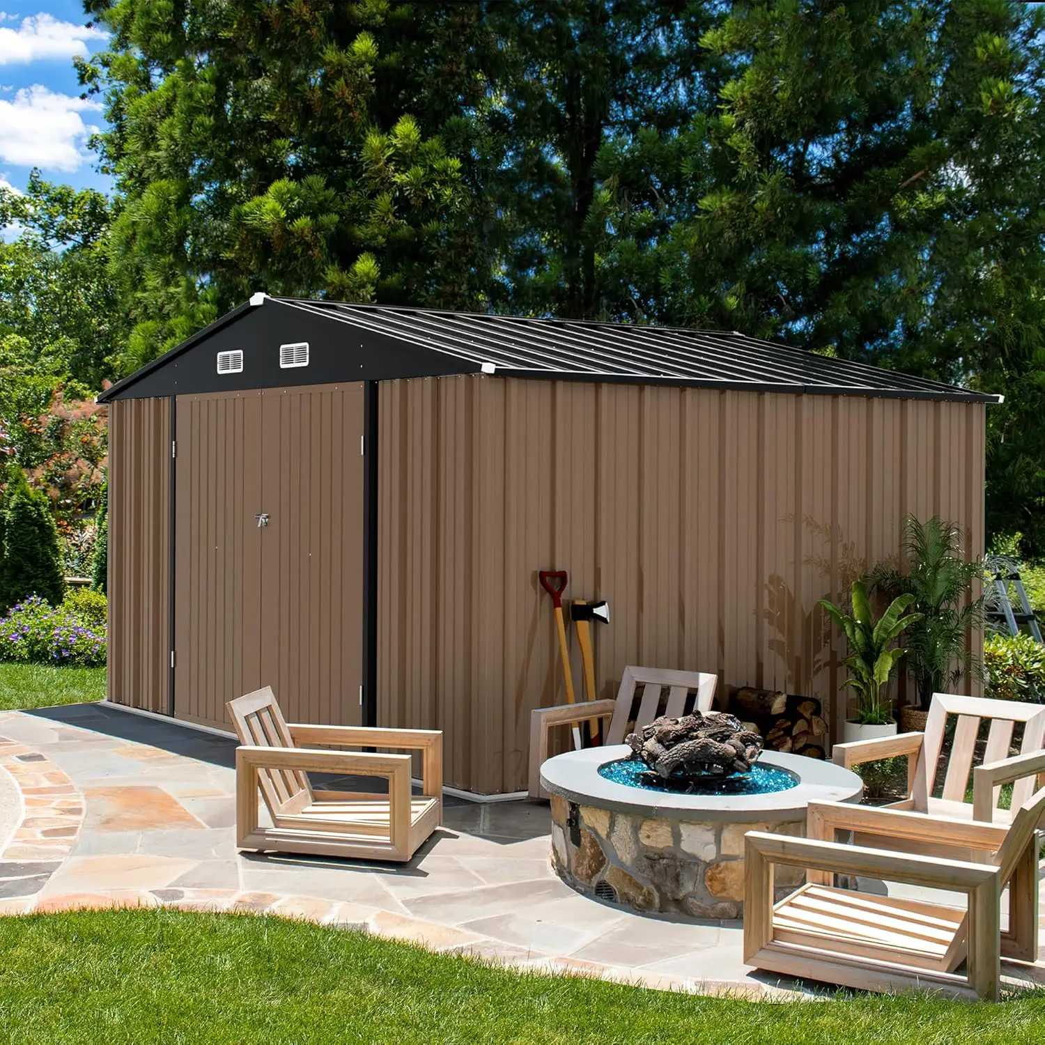 

10x8FT Metal Outdoor Storage Shed Lockable Door Tool Lawn Patio Backyard Custom