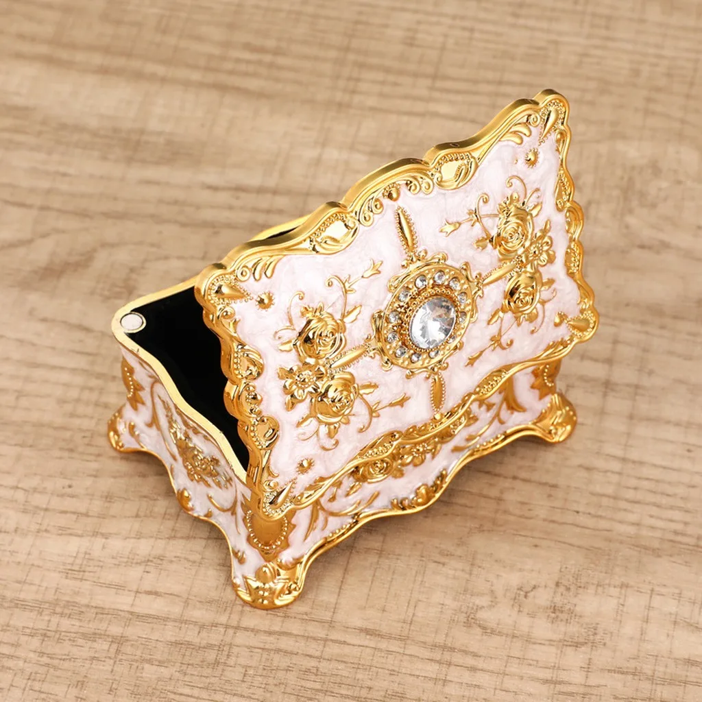 Vintage European Desktop Jewelry Box Enamel Rhinestone Decorated Trinket Box For Rings Earrings Small Jewelry Storage