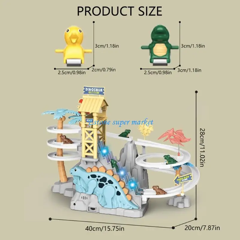090B gemotoriseerd dinosaurus track racenspel met trapklimmerschuif en interactieve leerfuncties voor kinderen