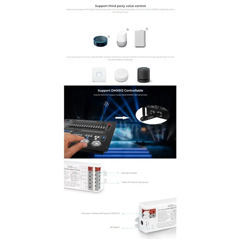 L60A Miboxer E3-ZR For Single Color/Dual White/RGBW/RGBCCT DC12-24V LED Controller Zigbee 3.0+ 2.4G Tool-Free Instant Wiring
