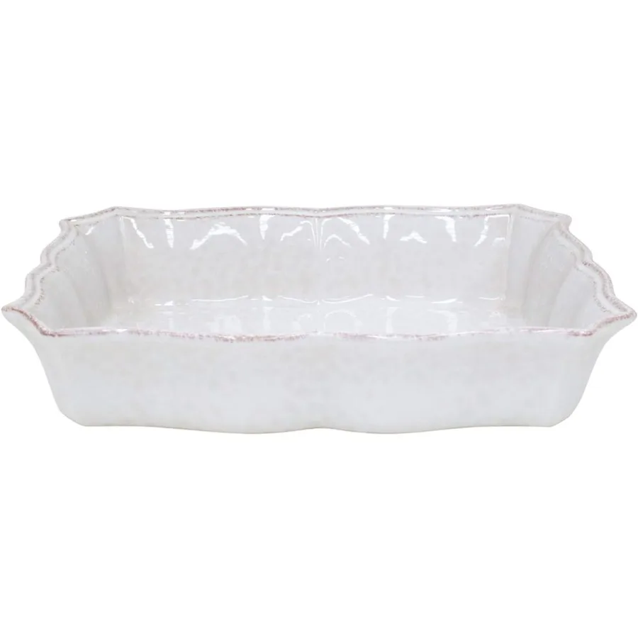 

Ceramic Stoneware 13" x 10" Rectangular Baker Impressions Collection White Oven and Dishwasher Safe Bakeware Food Safe Glazing