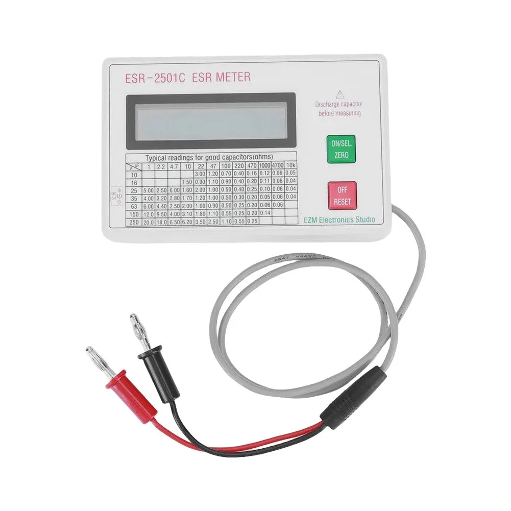 ESR2501C Portable Capacitor Tester with 100kHz Test Frequency ESR DCR Measurement and Temperature Compensation