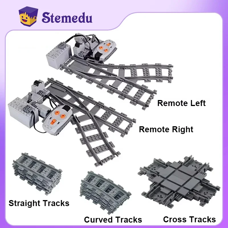 Building Blocks City Trains Tracks Soft Straight Curved Cross Rails Remote Control Furcal Tracks MOC Creative Railways DIY Toys