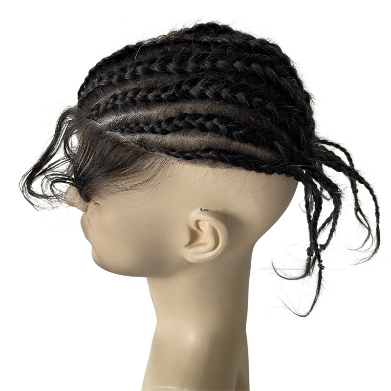 

Монгольские накладные пряди из натуральных человеческих волос 1b10 # Парик-накладка Cornrow Braids Unit 8x10 из полиуретана для мужчин с темной кожей