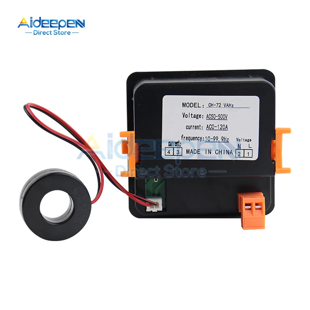 3 in 1 AC 50-500V 0-120A Voltage Current Frequency Meter LED Digital Display Voltmeter Ammeter Tester 50-63Hz 2 Wire