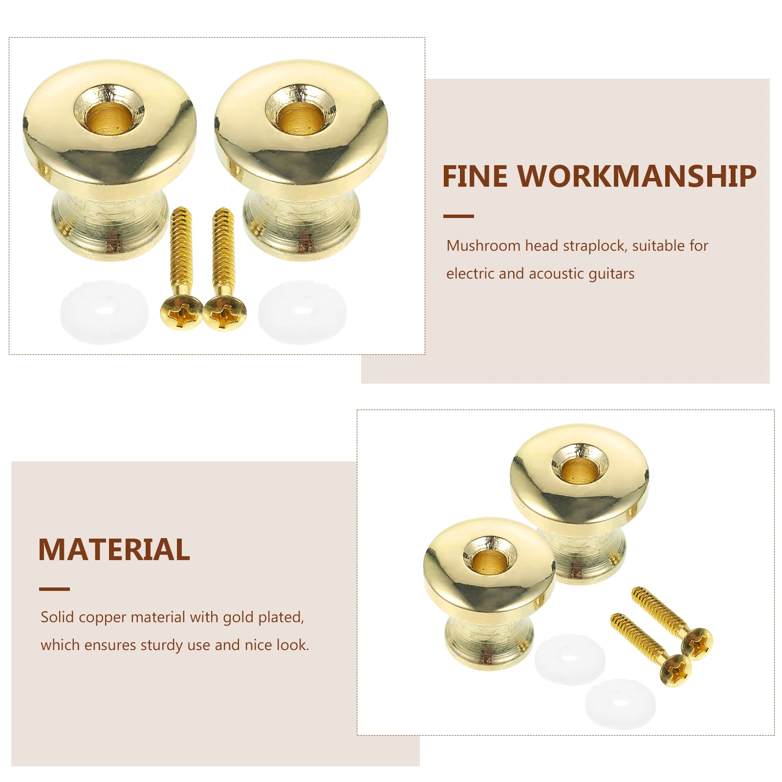 

2 PCS Golden Strap Buckle Guitar Lock Parts and Accessories Button Locks Metal Acoustic