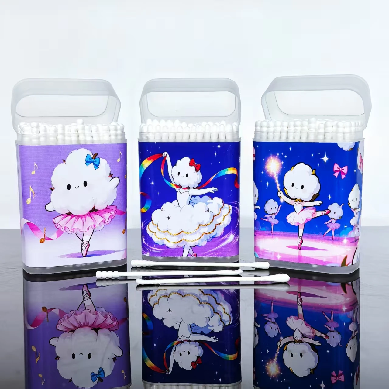 

300pcs Creative Ballet Ballet-Shaped Cotton Swabs, Double-Headed Design Thin Paper Stick Disposable Ear-Cleaning Cotton Buds