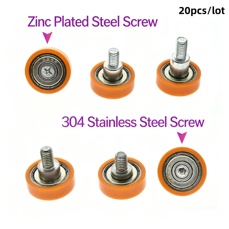 20 Stück M6 Schraube POM PA beschichtetes Gleitrad 6x22x7mm Orange Geräuscharmes Kunststoff-Führungsrollenrad 626ZZ 696 Kugellager – Detail 5