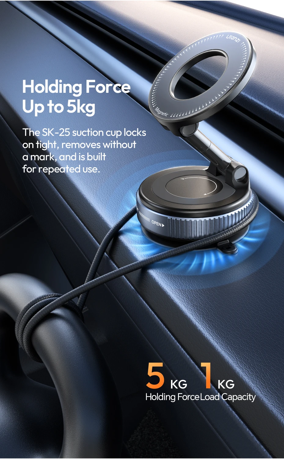 Ulanzi SK-25 Handyhalter Vakuumsauger MagMount 360° ° Flexible Anpassung für Smartphone, Autofenster, Armaturenbrett, Livestream Vlog – Detail 3