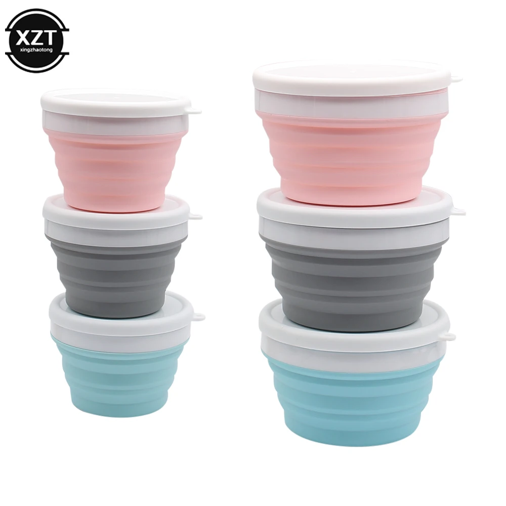 Silicone Foldable Bowl Box Outdoor Travel Deformable Box For Food Container Tableware Portable Household Kitchen Tools with Lid