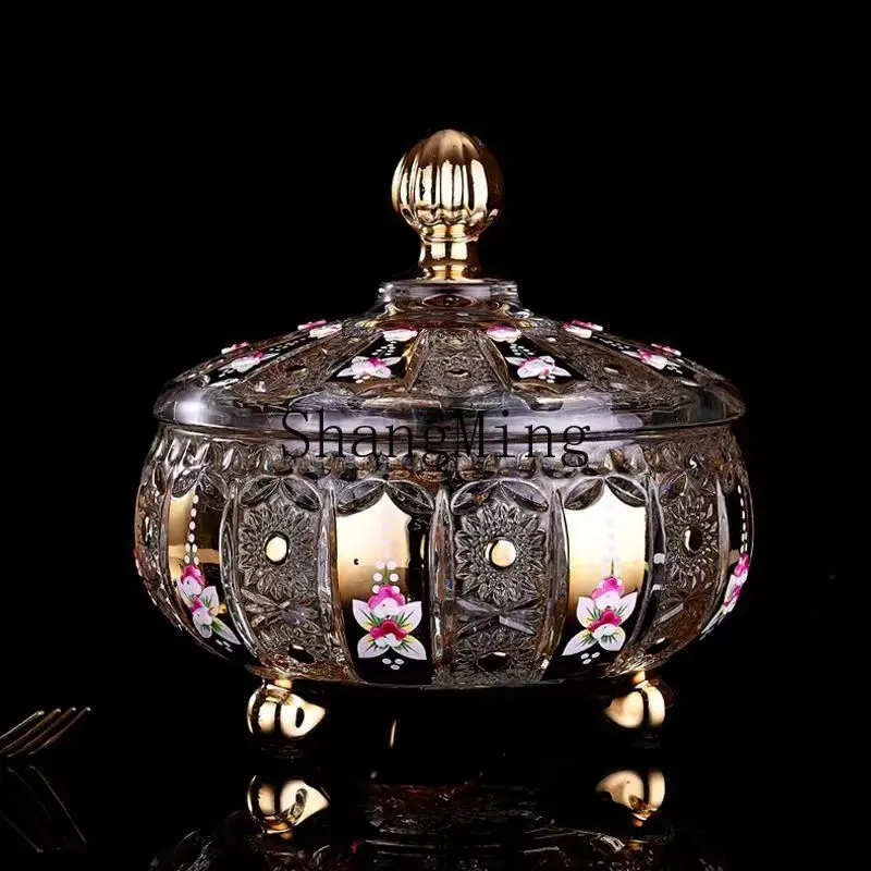 

PYH high-grade crystal glass jar household craft candy box with lid sugar jar for snacks living room ornaments