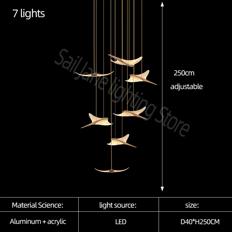 Seagull Moderne Kroonluchter Led Duplex Zolder Lamp Trap Kroonluchter Woonkamer Hal Trappenhuis Lamp Nordic Restaurant Kroonluchter - afbeelding 1