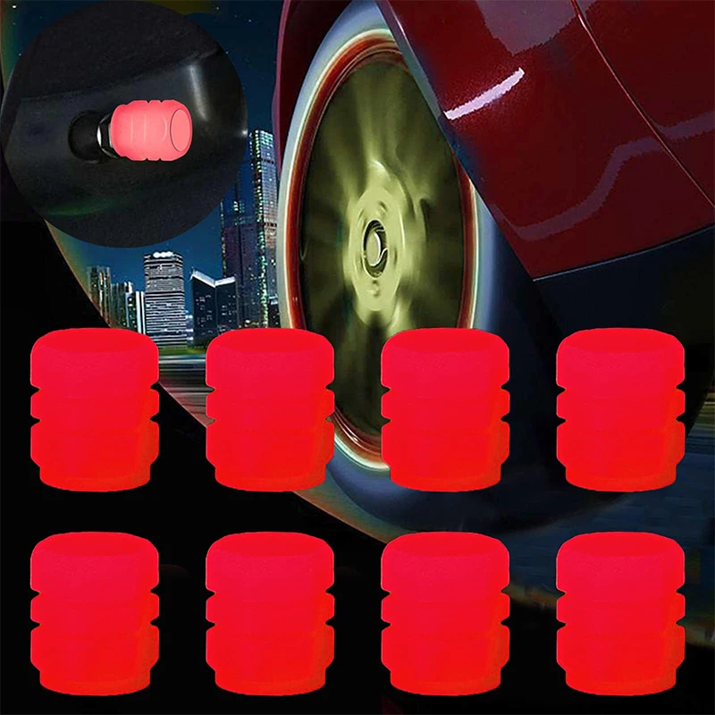 Universal Luminous Tire Valve Caps Red Night Glowing Car Moto Glowing Valve Cover Tire Wheel Hub Styling Decor Auto Accessories