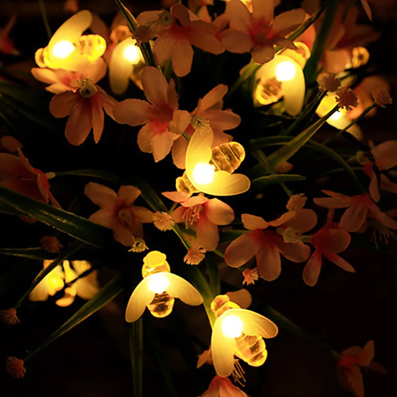 Solar Fairy Bee String Lights Garlands Garden Christmas Wedding Holiday Decoration Outdoor LED 8 Mode Thanksgiving Day Decor