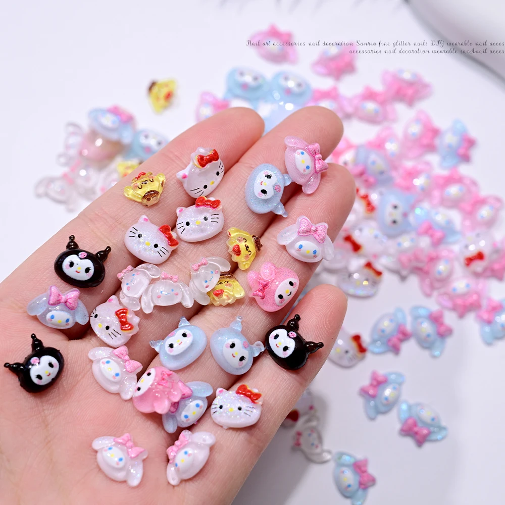 50 Stück 3D Sanrio Cartoon Harz Nagel Charms Kawaii Anime Glitter Hello Kitty My Melody Kuromi Strass Edelstein für Maniküre DIY Geschenk