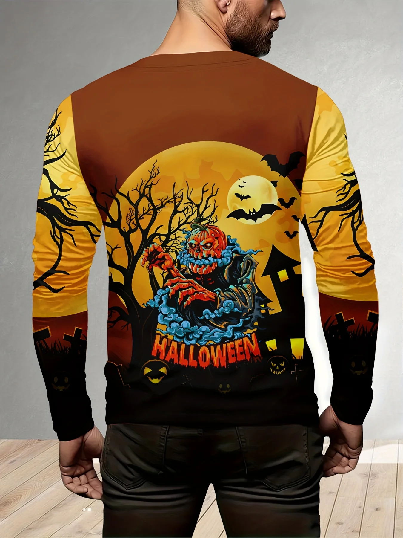 

Мужская комфортная футболка Crypt Keeper на тему Хэллоуина с длинными рукавами, дышащий полиэстер, спортивная, готовая ​