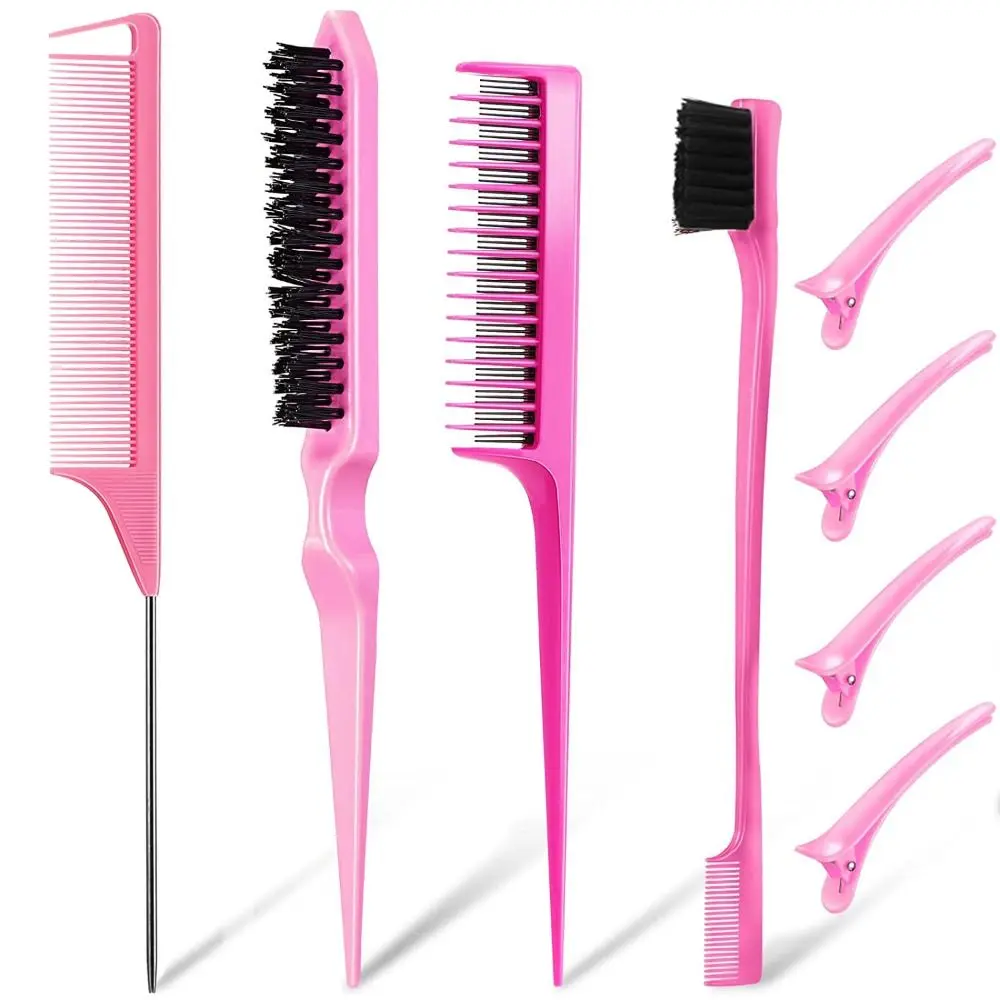 

8pcs Smooth Hair Styling Comb Set Portable Durable Double Sided Edge Brush Multi-Functional Comfortable Duckbill Clips Women