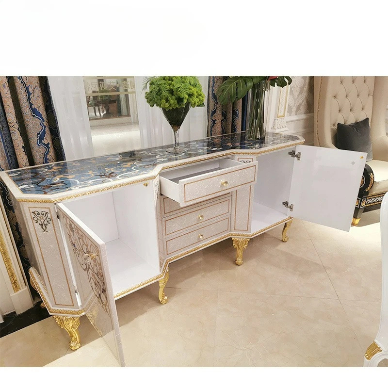 

Customizable Italian Luxury Side Cabinet European Restaurant Solid Wood Extended Decorative Drawer Cabinet Shell Inlay