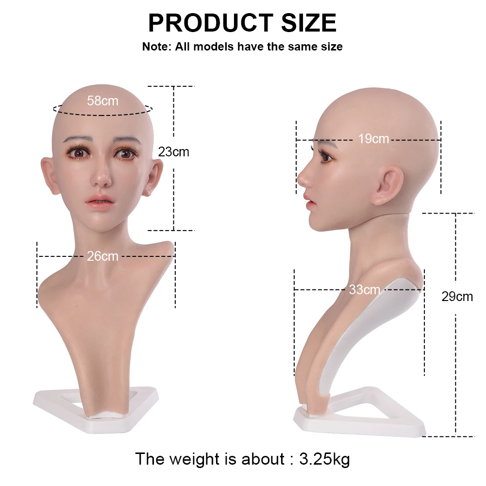 Dokier Female Head Model Realistic Silicone Material Lifelike Silicone Female Mannequin Head for Wig Hat Jewelry Display