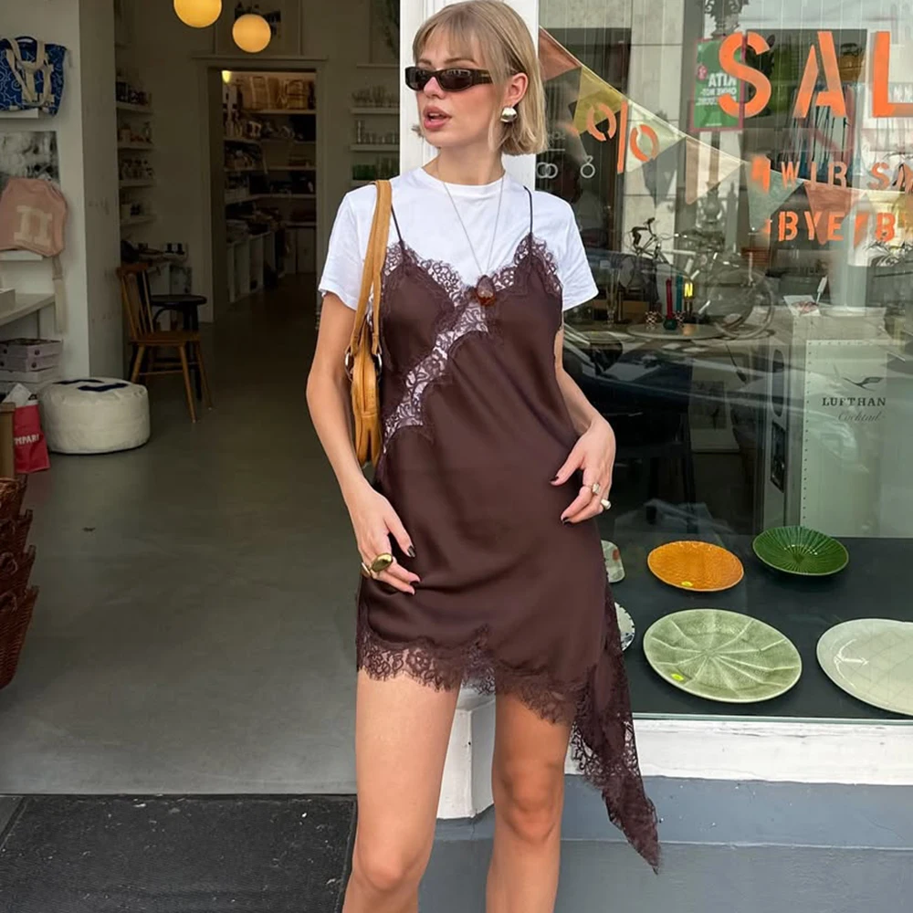 

Talenza Elegant Lace Spaghetti Strap Dress Sexy Sleeveless Lace Fitted High Waist Dress New Vintage Summer Party Women's Dress