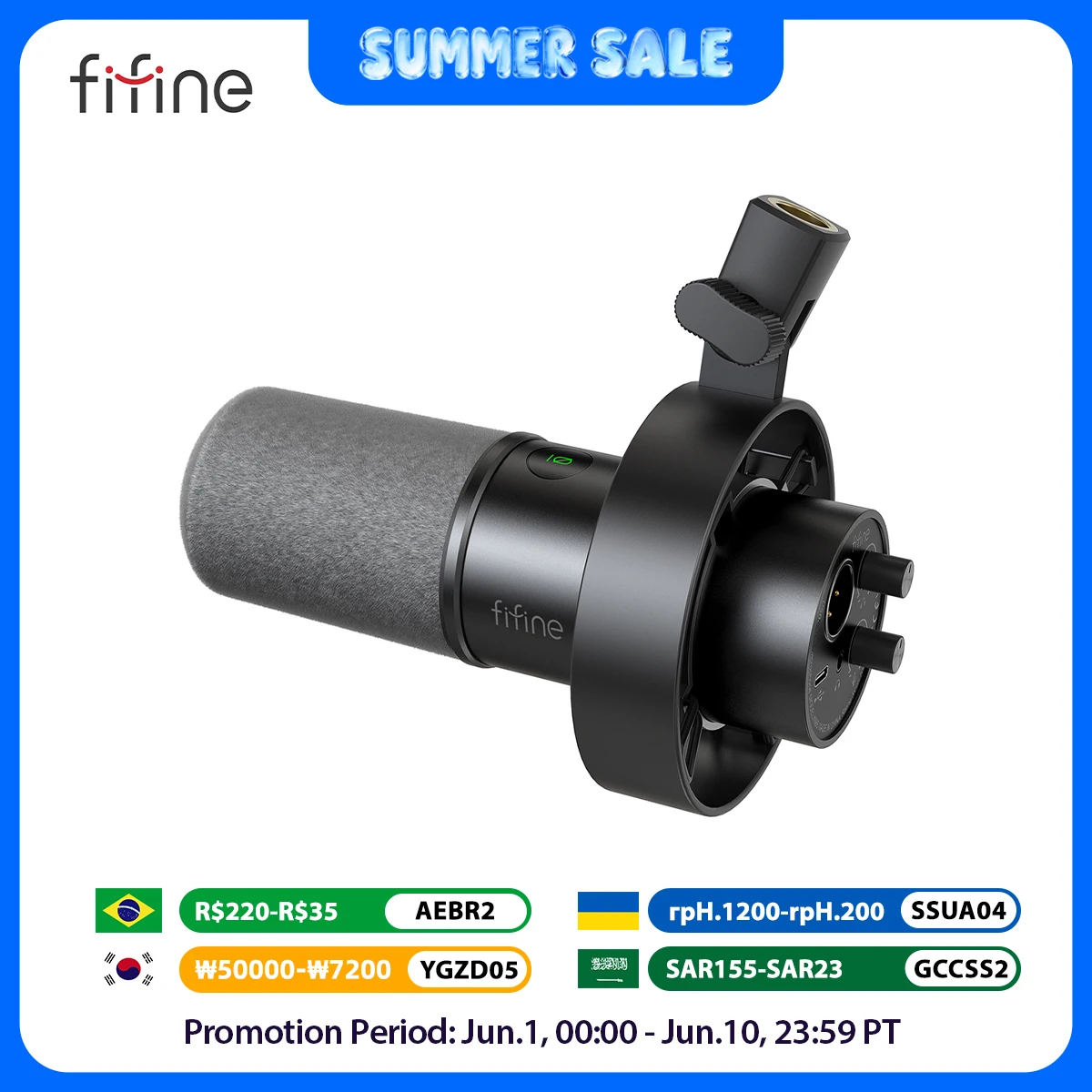 FIFINE Microphone USB/XLR dynamique avec bouton de Gain/tactile-muet/prise casque, micro d'enregistrement pour carte son PC Streaming-K688W blanc