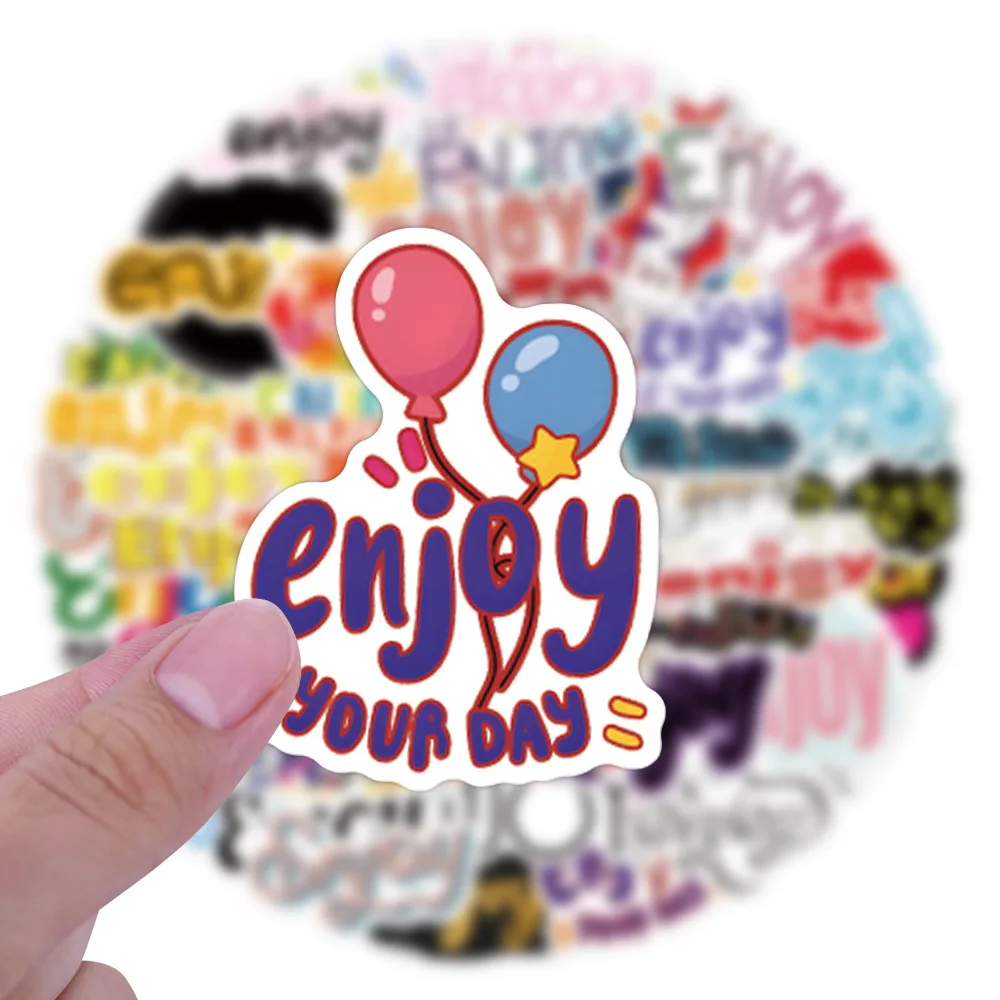 

10/30/55PCS Enjoy Cartoon Stickers English Graffiti Sticker DIY Luggage Laptop Phone Guitar Car Bike Skateboard Decals Kids Toy