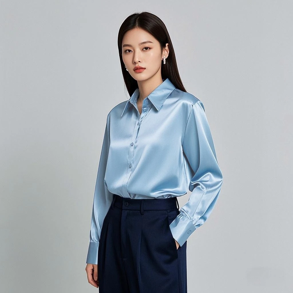 Korean Chic Office Lady's Satin Shirts Matching Elegant Female Blouse 2025 Summer New In Women's Shirts & Blouses Trend Tops