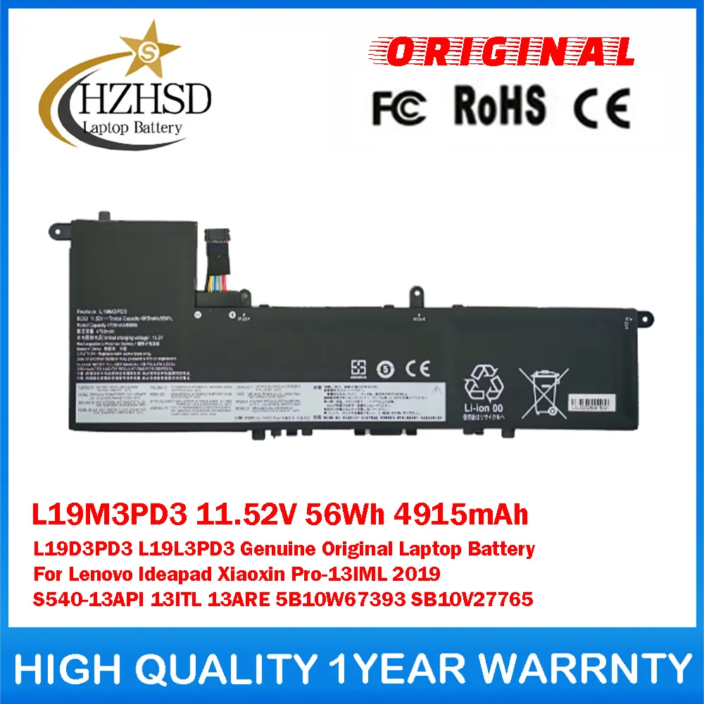 

L19M3PD3 11.52V 56Wh 4915mAh L19D3PD3 L19L3PD3 Genuine Original Laptop Battery For Lenovo Ideapad Xiaoxin Pro-13IML S540-13API