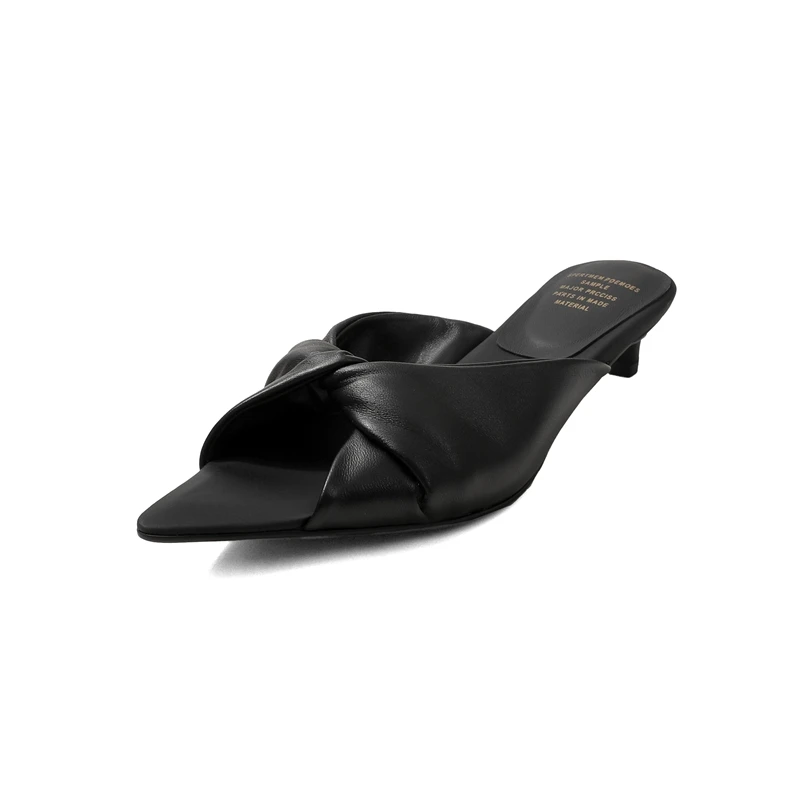 

New Sexy Pointed Toe Mule High Heels Women Slipper Fashion Genuine Leather Slip on Slides Summer Party Stripper Sandal Shoes