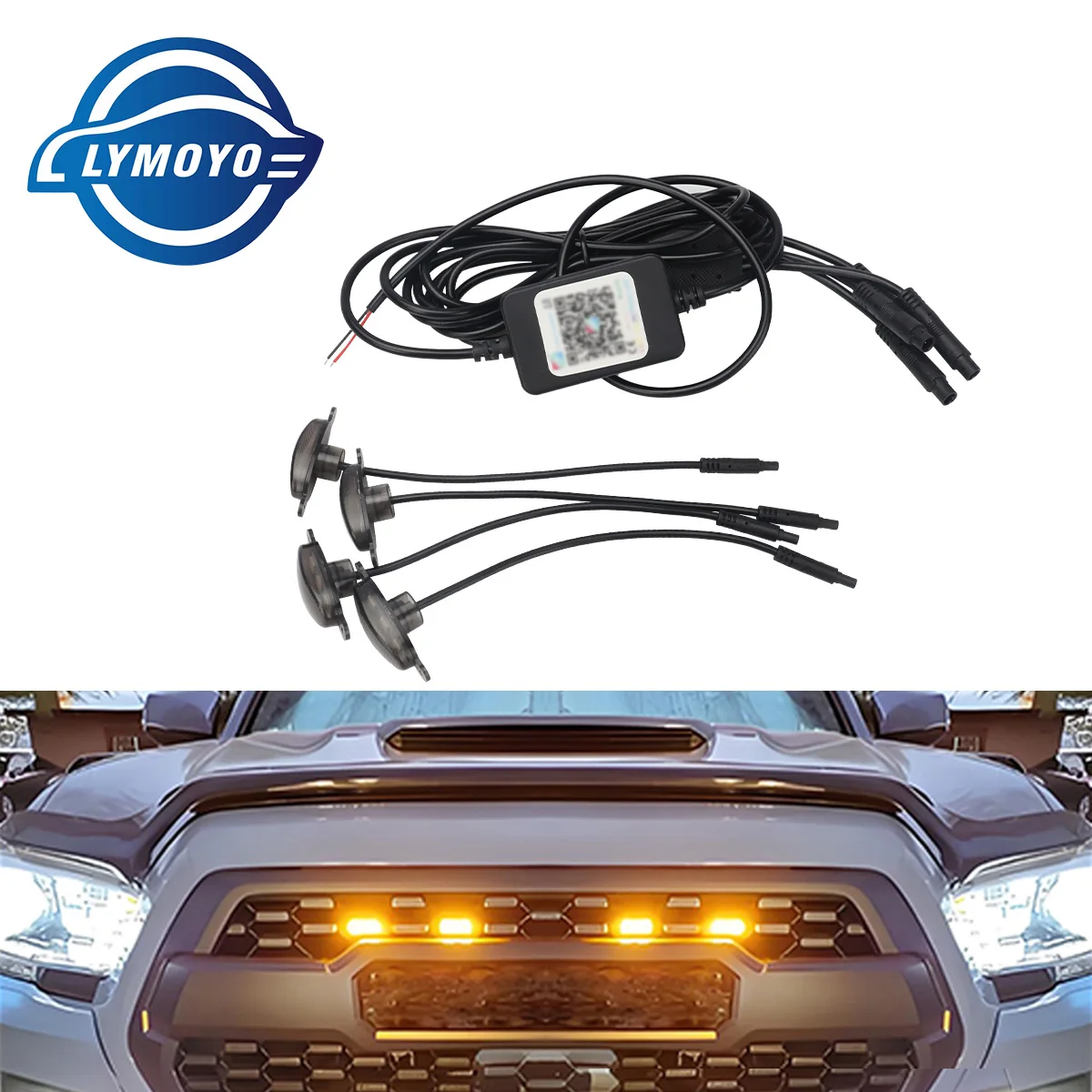 4Pcs/Set Car LED Front Grille Light Smoked Shell RGB APP Control Anti Collision Warning Lamp Strobe Flashing Eagle Eye Lamp