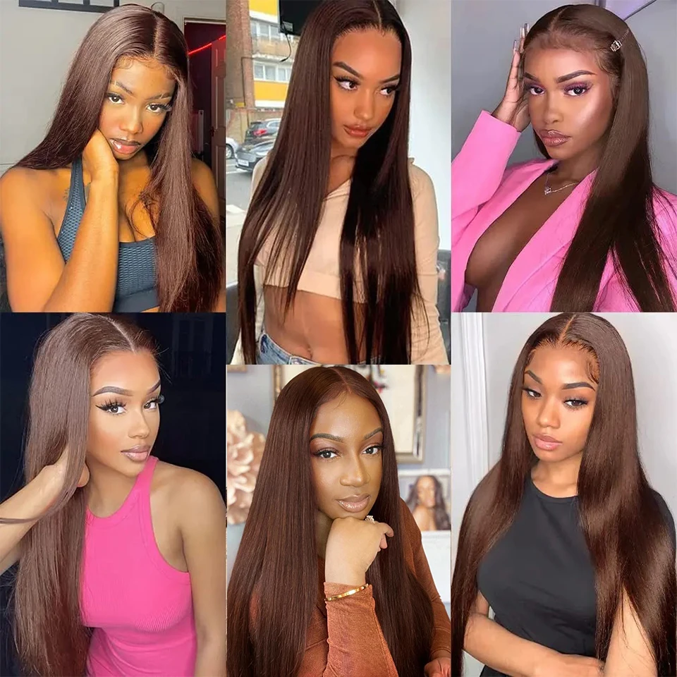 Upermall 2/3/4 Straight Human Hair Bundles With Frontal 13x6 Chocolate Brown Ear To Ear Transparent 13x4 Lace Closure and Bundle