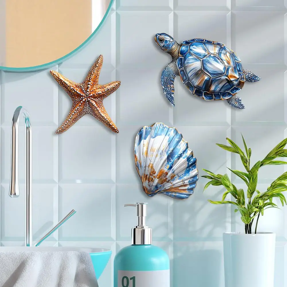 3/4Pcs/Set Wooden Fish Wall Decoration Farmhouse Rustic Nautical Turtle Starfish Wall Art Sculpture Home Living Room Bathroom