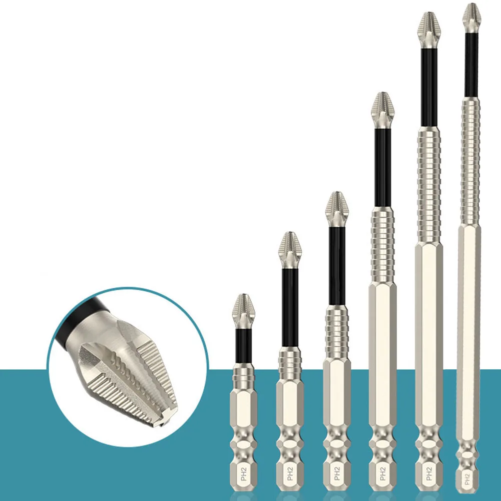 

25/50/65/70/75/90/100/120/150mm Cross Magnetic Alloy Steel Anti-Slip Long Drill Bits PH2 High Hardness HRC62 Screwdriver Bits