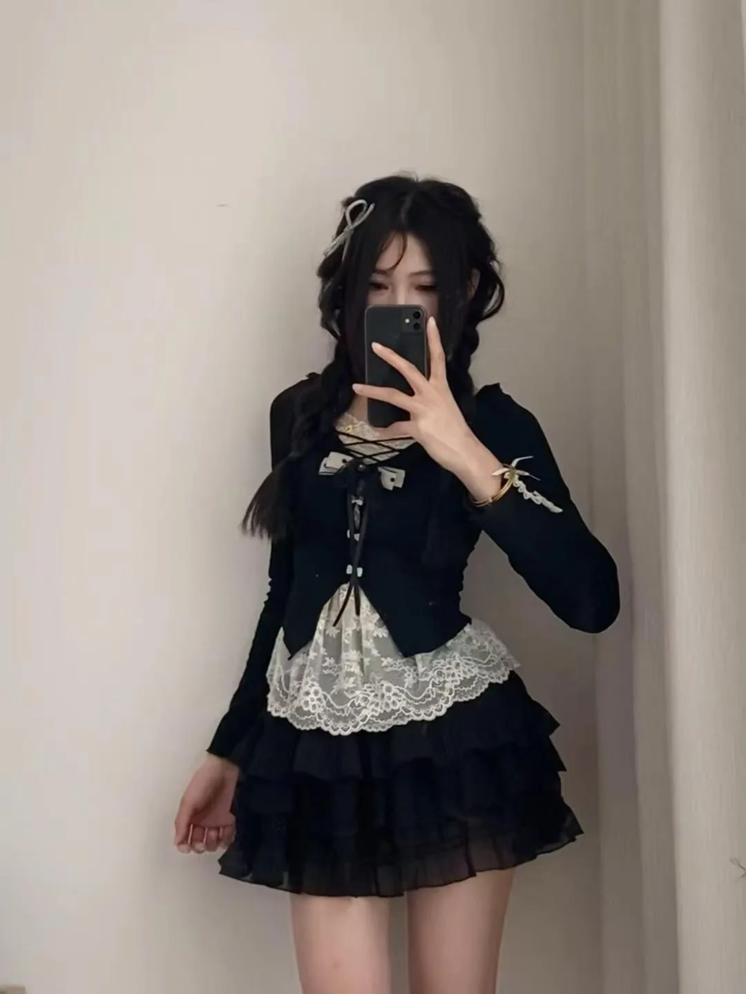 Y2K Women Japanese Kawaii Two Piece Skirt Set Crop Top Blouse Mini Skirt American Retro Korean Casual Fashion Outfit Suit
