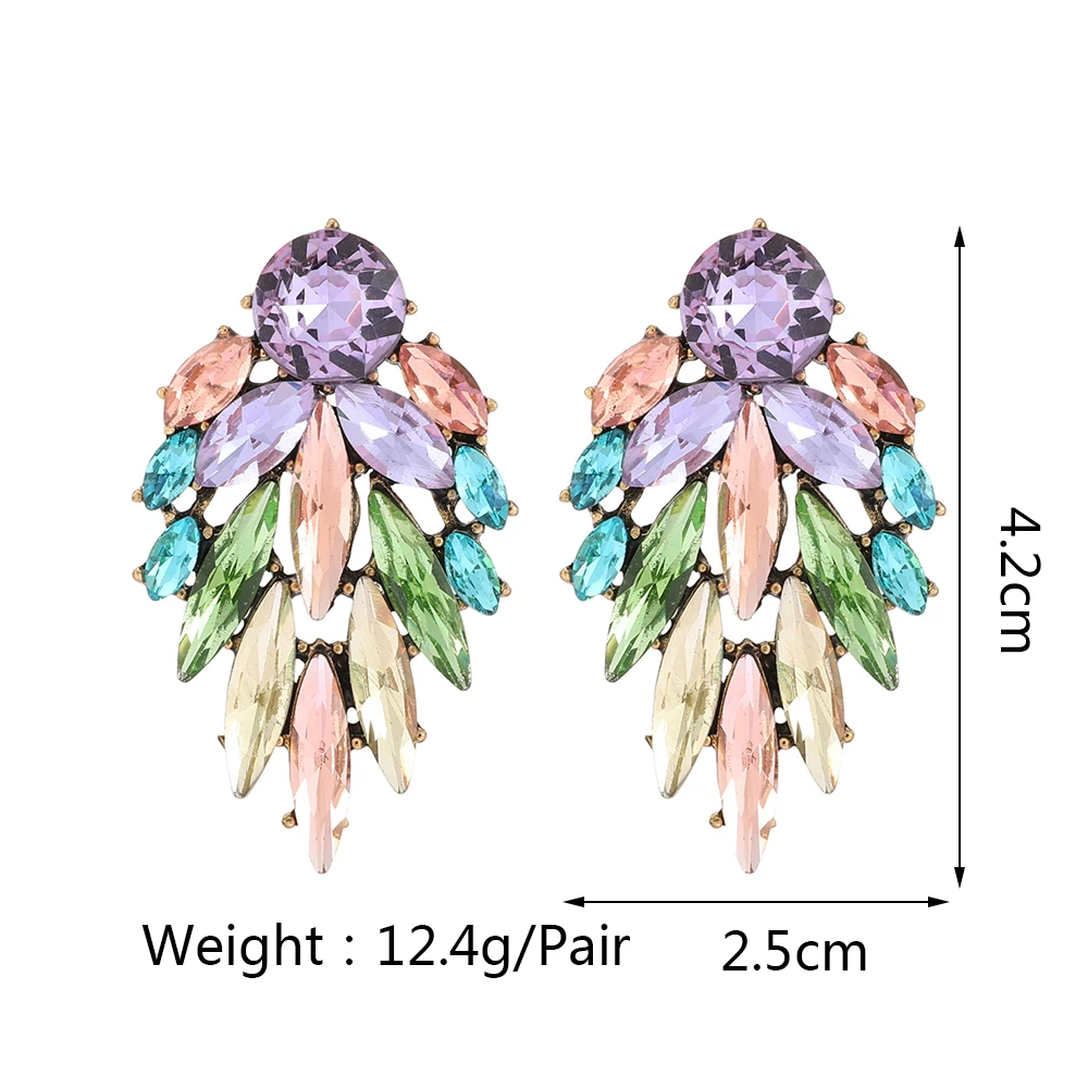 Elegant Multicolour Geometric Earrings For Women Rhinestones Luxurious Charm Fashionable Jewelry Popular Accessories Wholesale