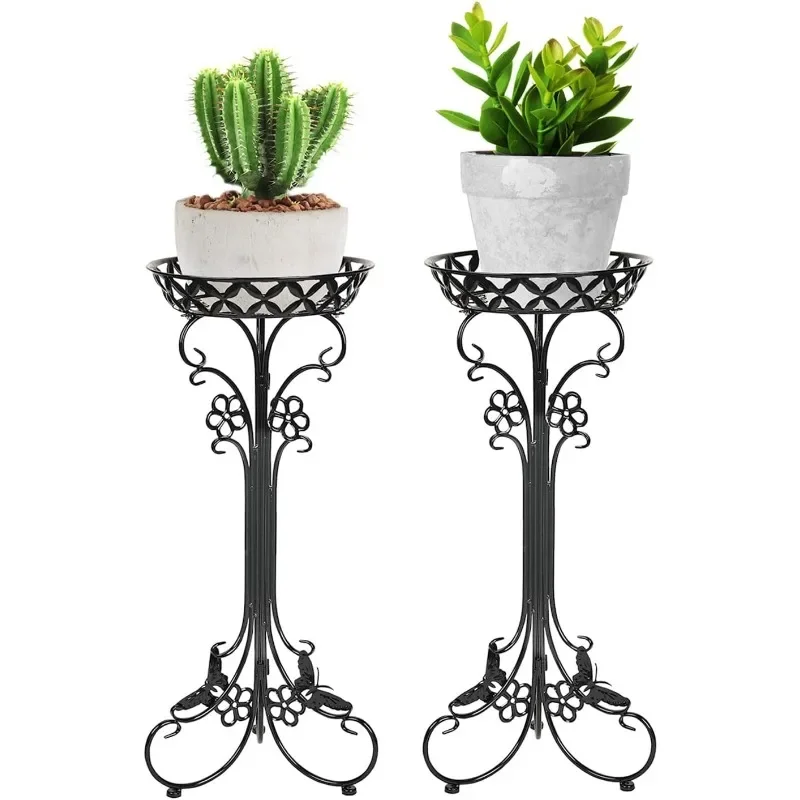 Lightweight Metal Pot Holder - 2 Packs 29.7 Inch Tall Black Plant Holder - Rust-proof Pot Plant Holder Container Support