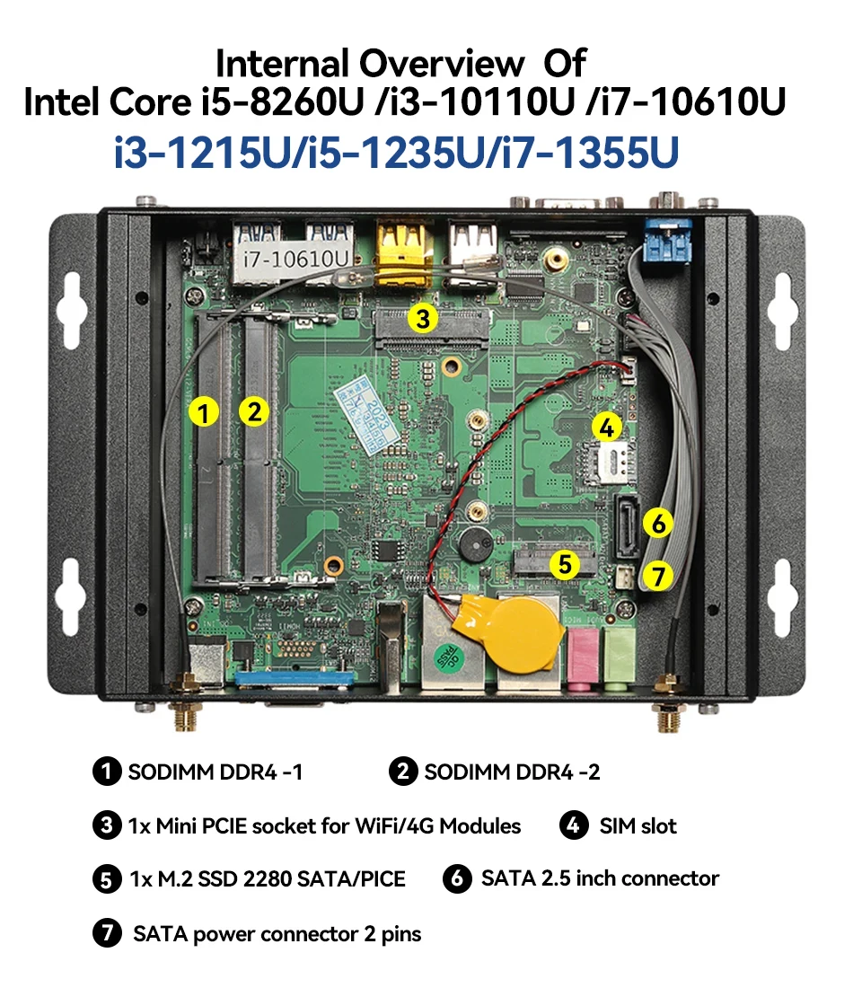 Imagem -06 - Mini pc Industrial Fanless Intel Core i7 10510u 10th Gen 2x Lan 2x com Rs232 8x Usb Windows Linux Suporte 4g Lte Sim Wifi