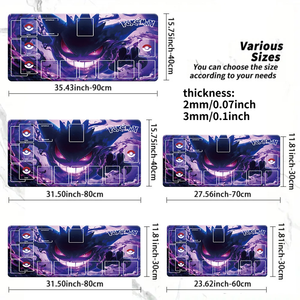 Pokemon Gengar TCG Playmat with Zoned Layout, Non-slip Rubber Card Game Mat, Multi-size Gaming Mouse Pad Desk Mat