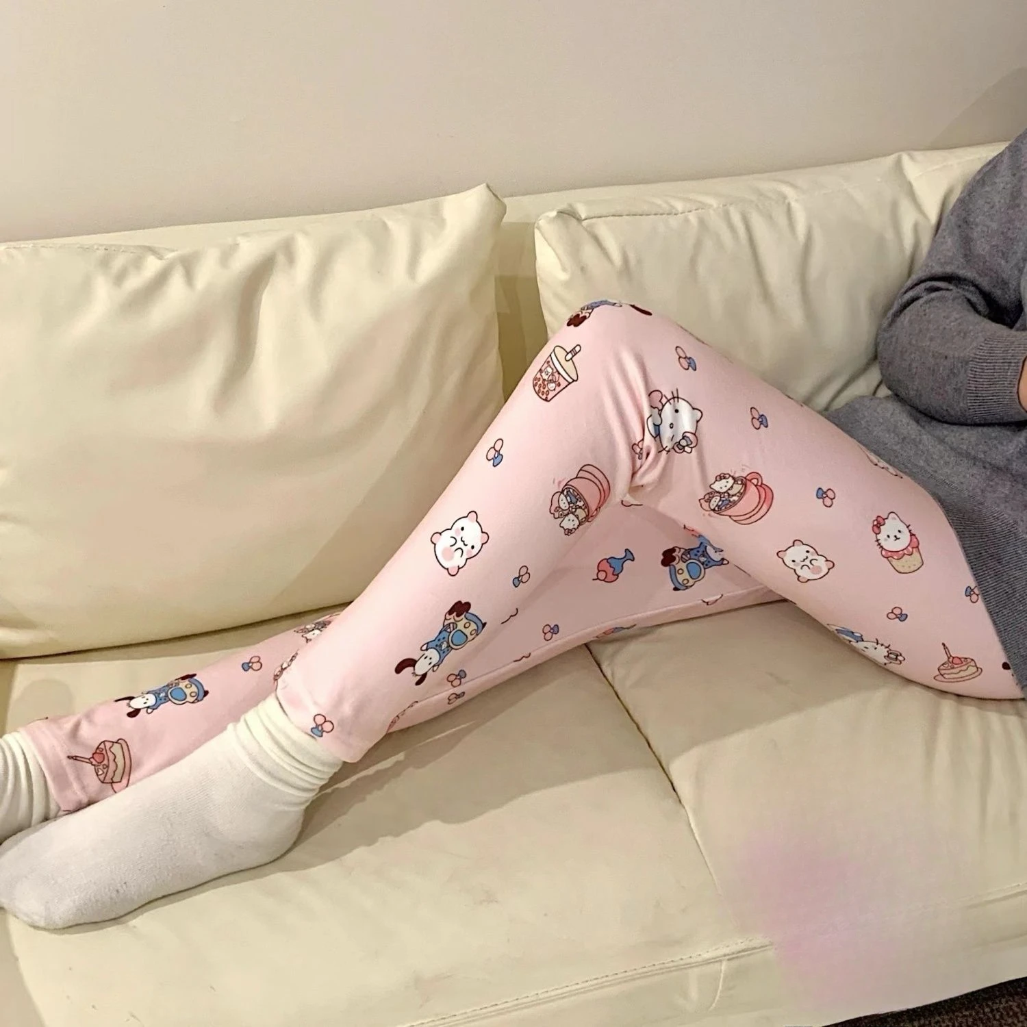 Girl Leggings Winter Inner Wear Slim Fit Leisure Trousers Printing Cartoon Home Cute Thermal Pants Clothes Loungewear Girl Gift