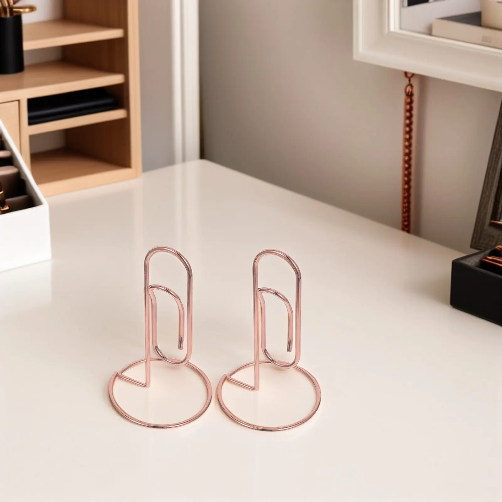 2Pcs Stylish Gold Metal Card Holder Functional Desktop Clip Organizer for Office Business Cards Memos Table Number Place Cards