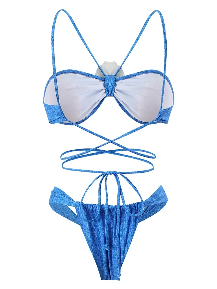 Сексуальное бикини со шнуровкой и цветочным принтом, комплект из 2 предметов, женский разделенный купальник с высокой талией, пляжное треугольное бикини, новинка 2025, летний комплект бикини для плавания