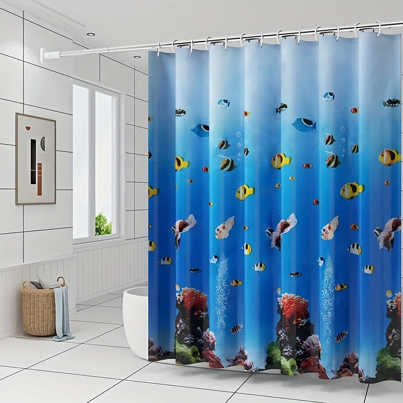 

Colorful Fish Coral Digital Print Shower Curtain Ocean Theme Bathroom Decor Waterproof Bath Curtain for Home Decoration