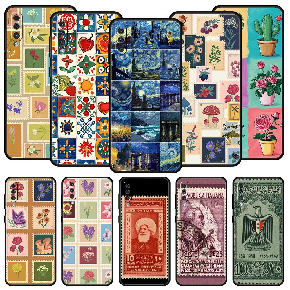 Phone Case For Samsung A56 A36 A26 A24 A12 A14 A16 A50 A70 A22 A32 A34 A54 A42 A52 5G A06 Cover Vintage Stamp Puzzle
