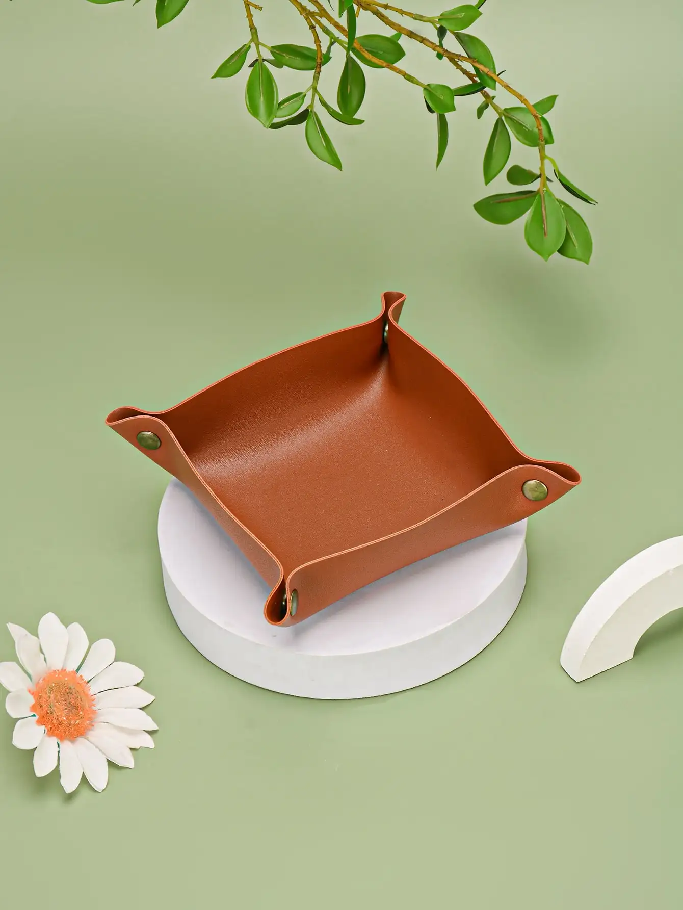 Nordic Leather Desktop Storage Tray PU Leather Jewelry Cosmetic Key Storage Tray Desktop Folding Organizer Storage Box For Home