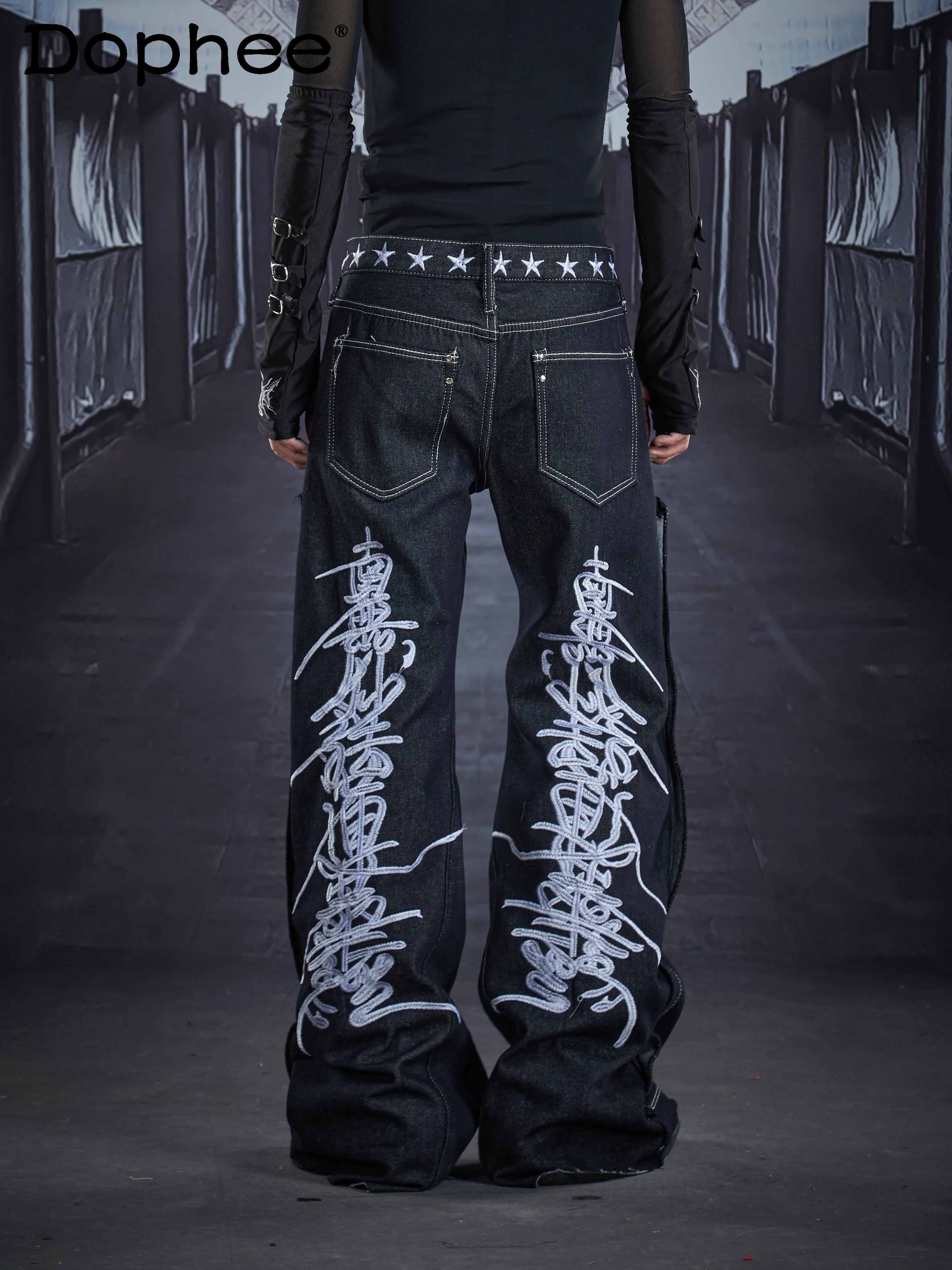 

Y2K Subculture Heavy Embroidery Loose Straight Pants American Retro Street Style Fleece Lined Warm Fashion Long Pants for Men