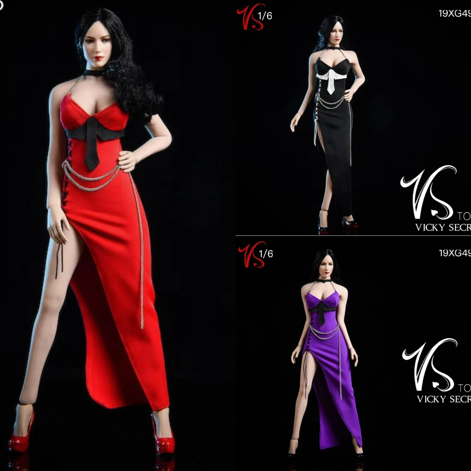 VSTOYS 19XG49 1/6 Scale Female Fashionable Hanging Neck Backless High Fork Evening Dress Fit 12'' Action Figure Body Models